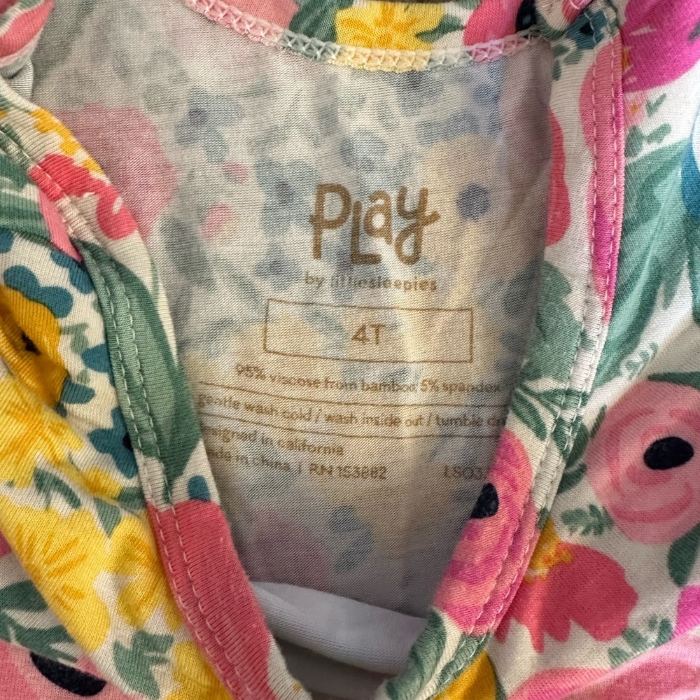 Little Sleepies Pink Teal Floral Flutter-Sleeve Swing Dress - Picture 3 of 3
